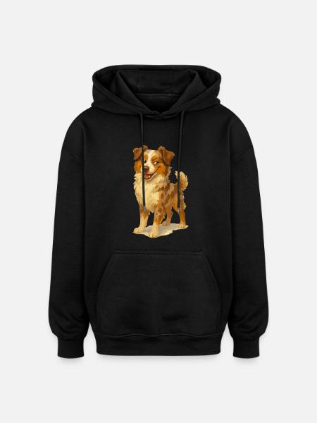Naughty Australian Shepherd Cartoon - Oversized Unisex Hoodie - black