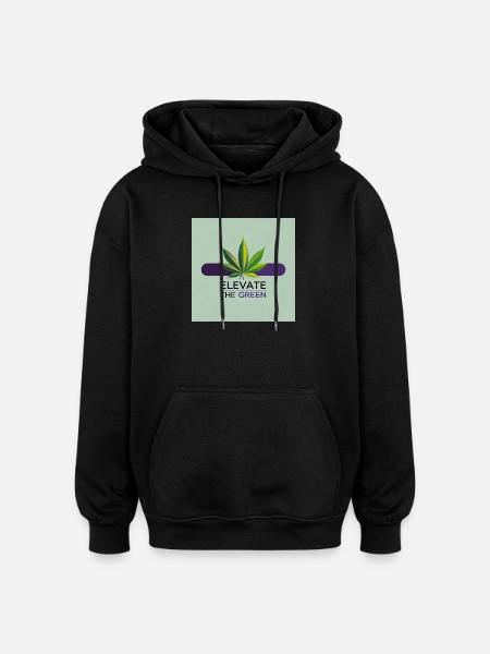 Elevate The Green Cannabis Leaf - Oversized Unisex Hoodie - black