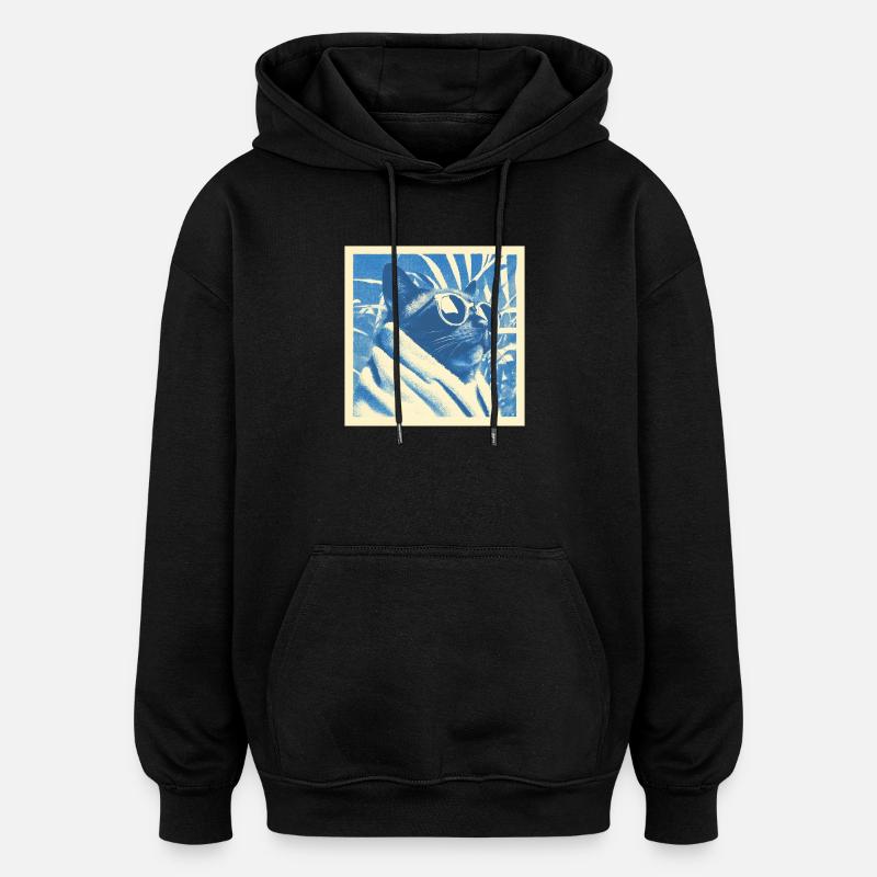 Design rétro cool pour chat - Sweat à capuche oversize unisexe - noir