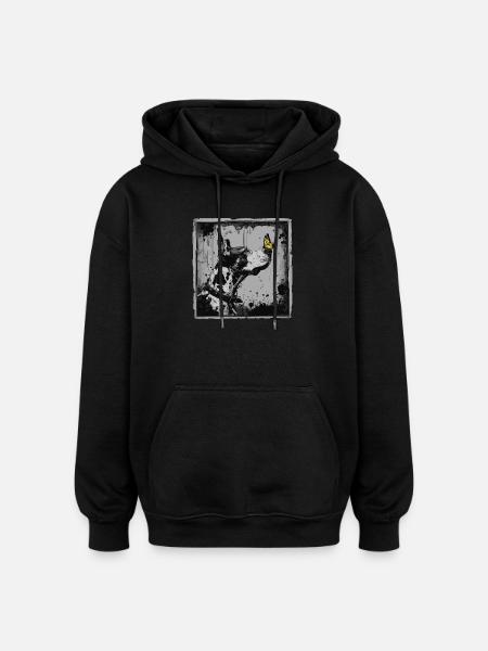 Funny Great Dane and Butterfly - Oversized Unisex Hoodie - black