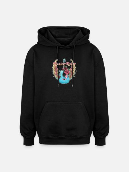 Blue Guitar Wings Roses Rock’n’Roll - Oversized Unisex Hoodie - black