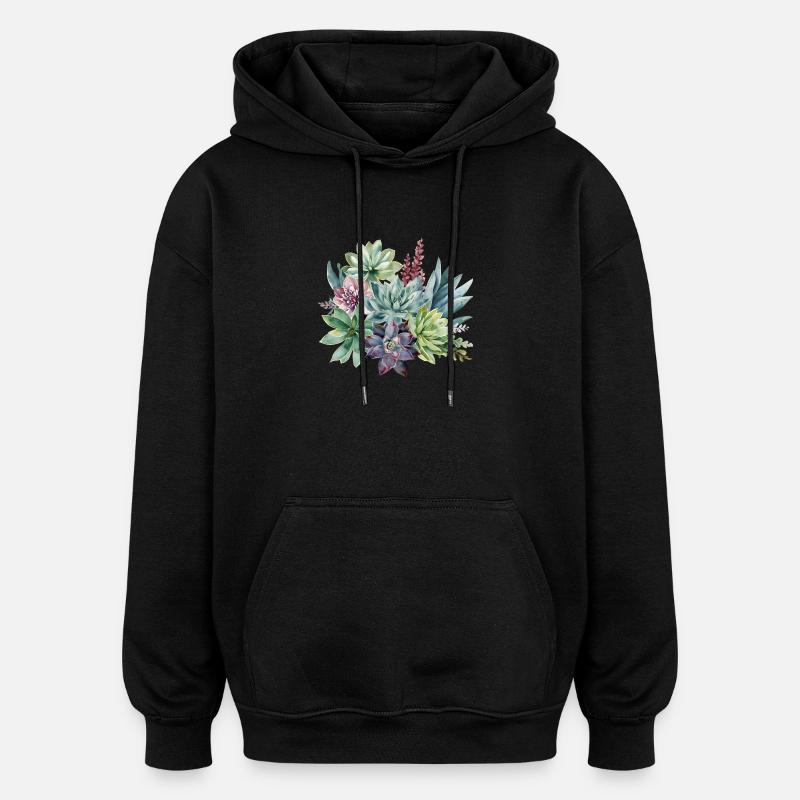Pastel succulentes Aquarelle Design - Sweat à capuche oversize unisexe - noir