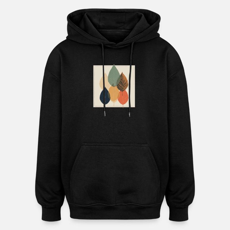 Mosaïque de feuilles d’automne : palette rétro - Sweat à capuche oversize unisexe - noir