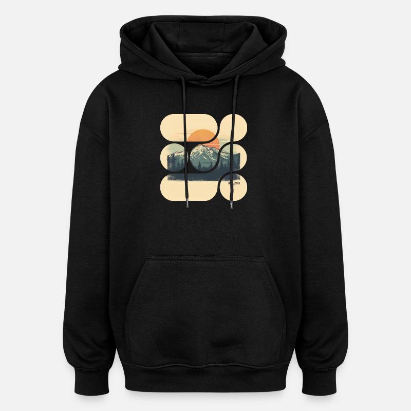 Jacaranda Retro Berglandschaft - Oversized Unisex Hoodie - Schwarz