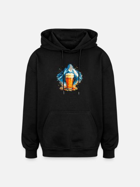Bier im Berggipfel Aquarell - Oversized Unisex Hoodie - Schwarz