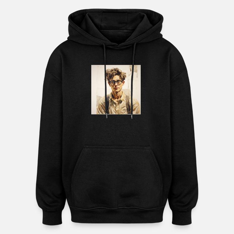 Lässig Lernender Portrait mit Brille - Oversized Unisex Hoodie - Schwarz