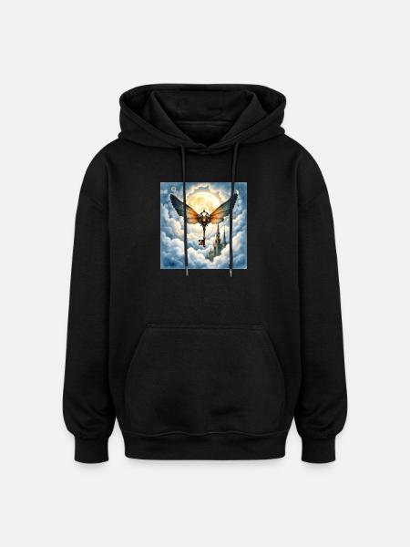 Winged Key in Night Sky - Oversized Unisex Hoodie - black