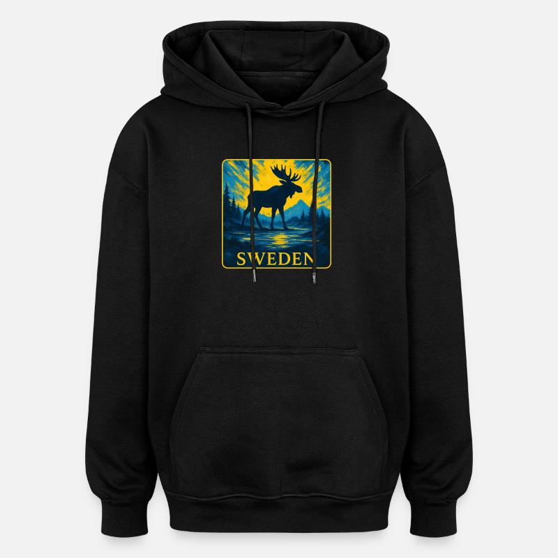 Suède Moose Silhouette Design - Sweat à capuche oversize unisexe - noir