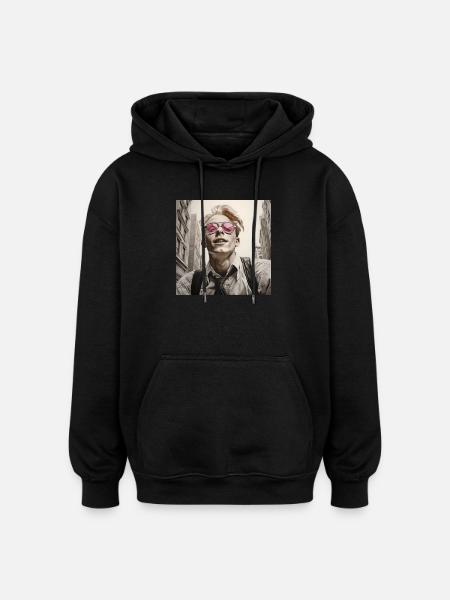 Street Style Portrait Pink Glasses - Oversized Unisex Hoodie - black