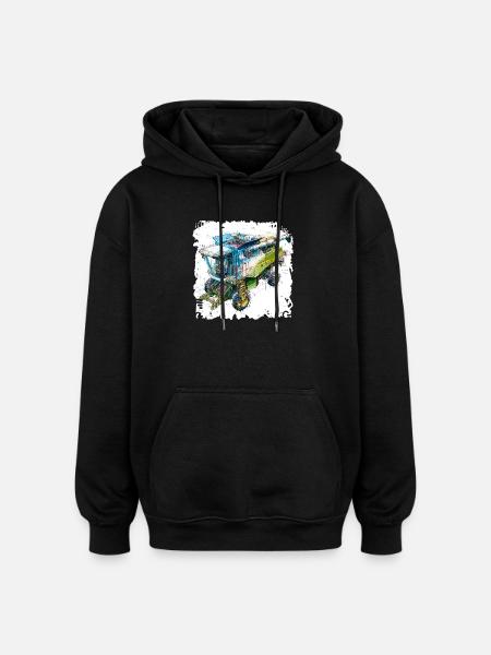 Farbige Blueprint Dreschmaschine, CAD-Design - Oversized Unisex Hoodie - Schwarz