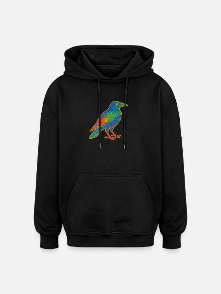 Rainbow Raven Patch Design - Oversized Unisex Hoodie - black