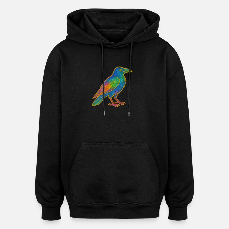 Rainbow Raven Patch Design - Oversized Unisex Hoodie - black