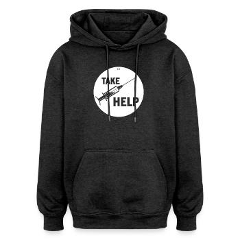 TAKE HELP - Oversized Unisex Hoodie - charcoal grey - Front - Noah (186cm)