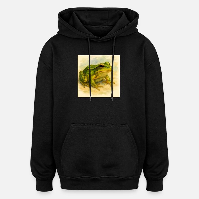 Aquarelle Grenouille Verte - Sweat à capuche oversize unisexe - noir