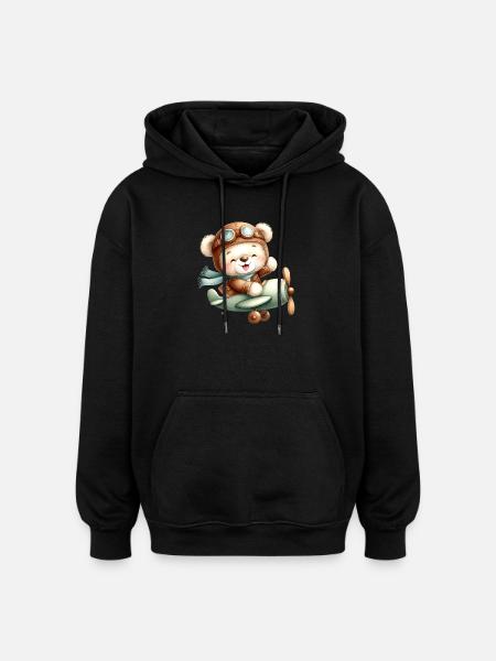 Aviateur Teddy - Sweat à capuche oversize unisexe - noir
