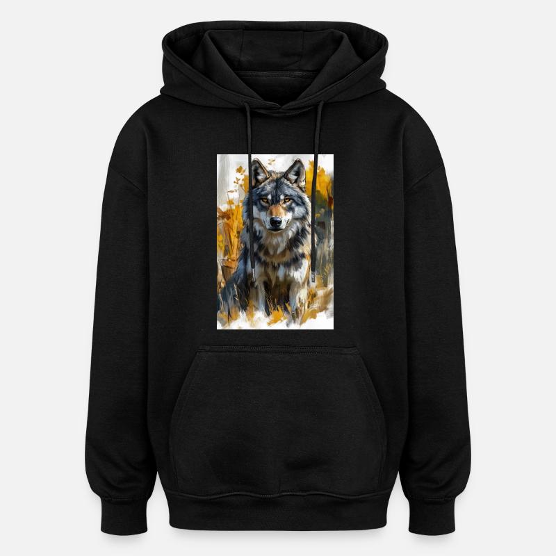 Illustration of a wolf - Sweat à capuche oversize unisexe - noir