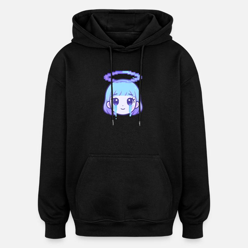 Pixel Halo Weinendes Mädchen - Oversized Unisex Hoodie - Schwarz
