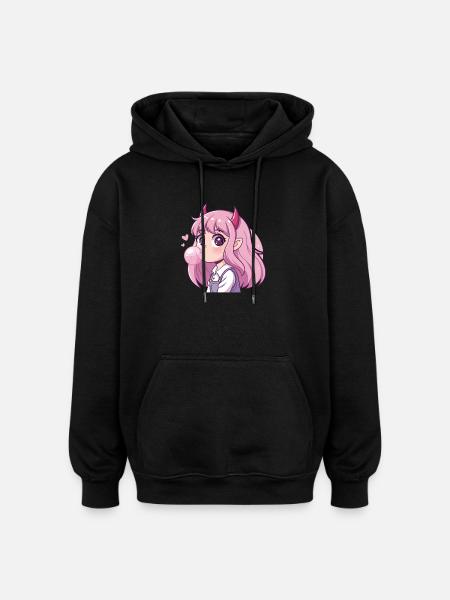 Pink Haired Demon Bubblegum - Oversized Unisex Hoodie - black
