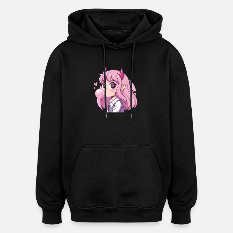 Rosahaariger Dämon Kaugummi - Oversized Unisex Hoodie - Schwarz