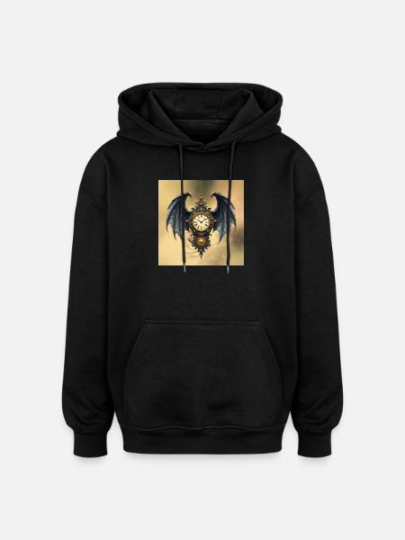 Steampunk Gothic Winged Watch - Oversized Unisex Hoodie - black