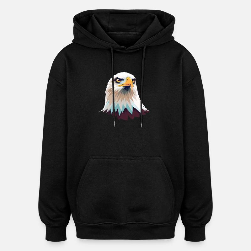 Illustration géométrique de tête d’aigle - Sweat à capuche oversize unisexe - noir