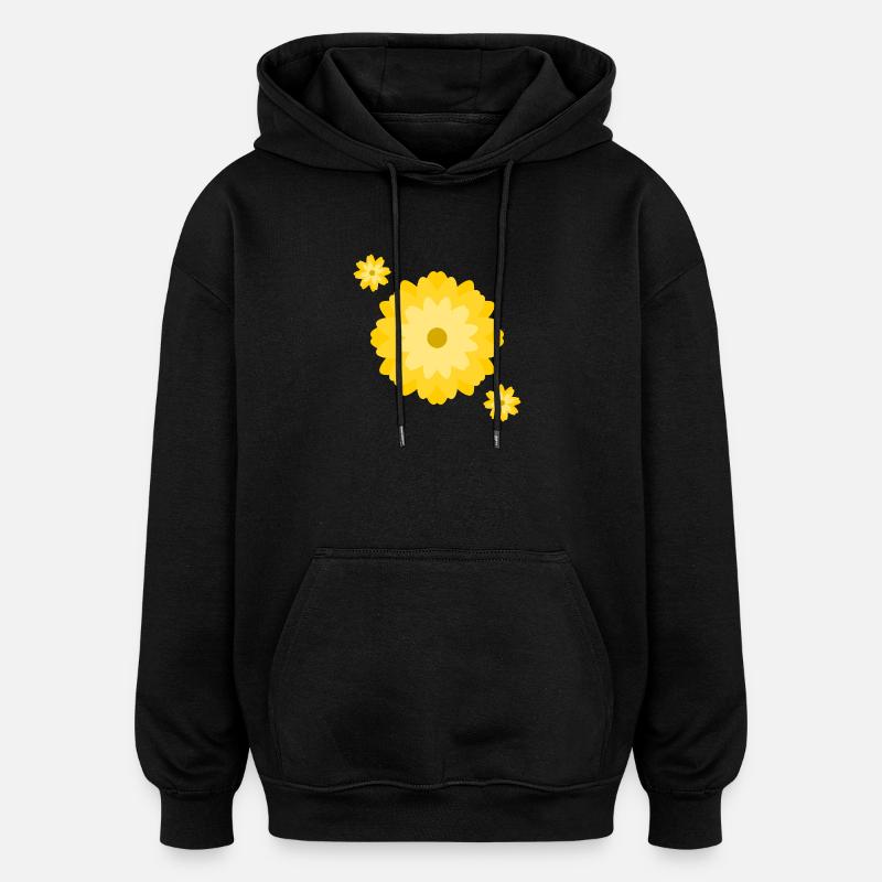 Sunny Daisy Burst - Oversized Unisex Hoodie - black