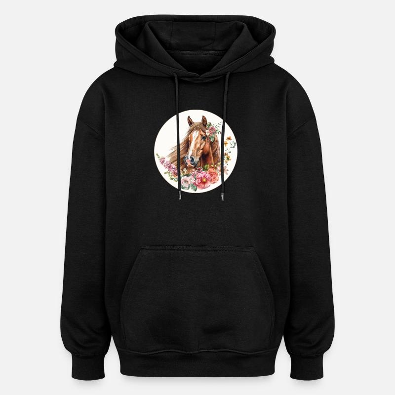 Fleurs de cheval - Sweat à capuche oversize unisexe - noir