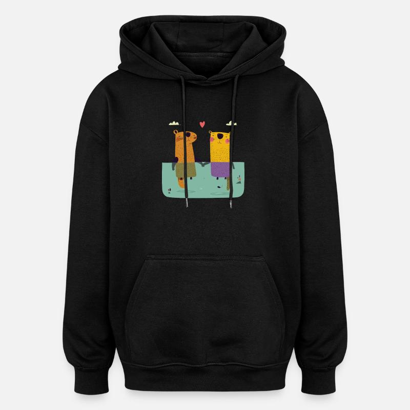 Deux loutres amoureuses - Sweat à capuche oversize unisexe - noir