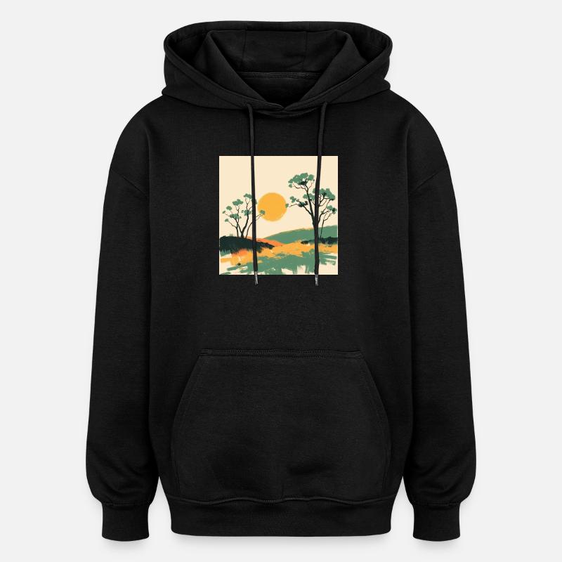 Horizon Solaire et Pins - Sweat à capuche oversize unisexe - noir