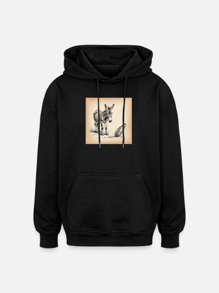 Donkey and Feather Sepia Sketch - Oversized Unisex Hoodie - black