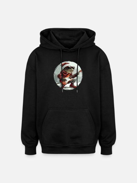 Frog Christmas Guitar - Oversized Unisex Hoodie - black