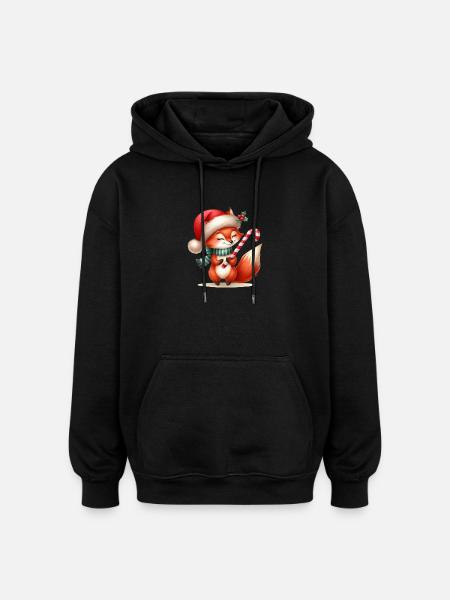 Festlicher Fuchs mit Zuckerstange - Oversized Unisex Hoodie - Schwarz