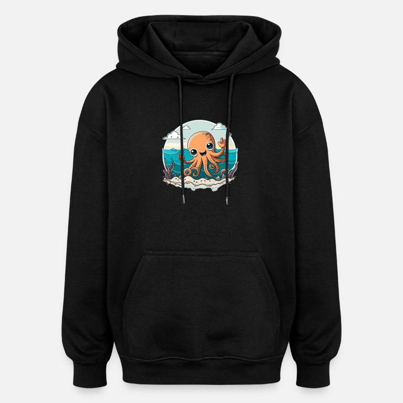 Fröhlicher Tintenfisch am Strand - Oversized Unisex Hoodie - Schwarz