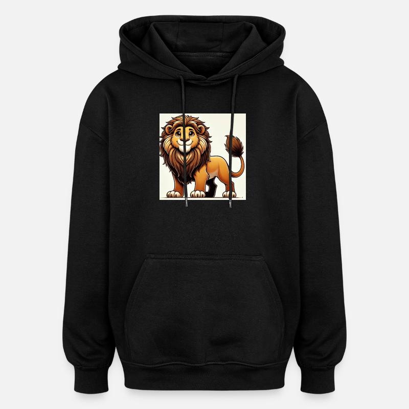 Lion cartoon chaleureux - Sweat à capuche oversize unisexe - noir
