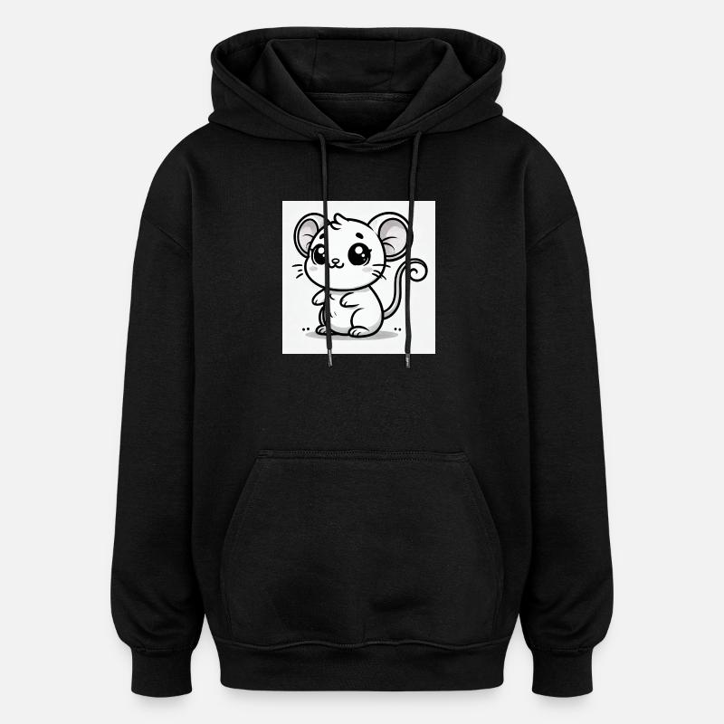 Kawaii-Maus Schwarz-Weiß - Oversized Unisex Hoodie - Schwarz