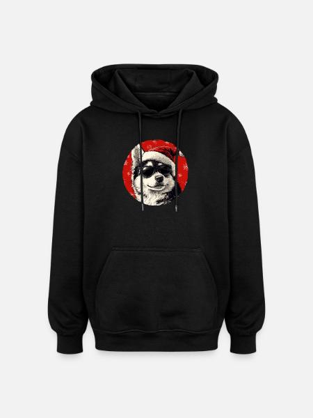 Husky Santa with sunglasses - Oversized Unisex Hoodie - black