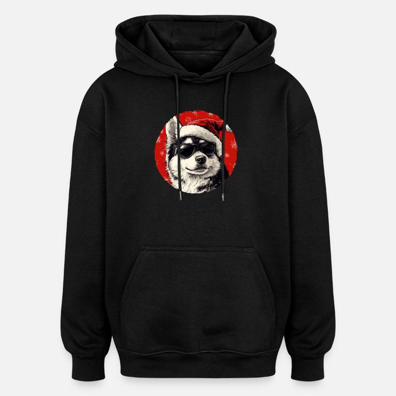 Husky Santa mit Sonnenbrille - Oversized Unisex Hoodie - Schwarz