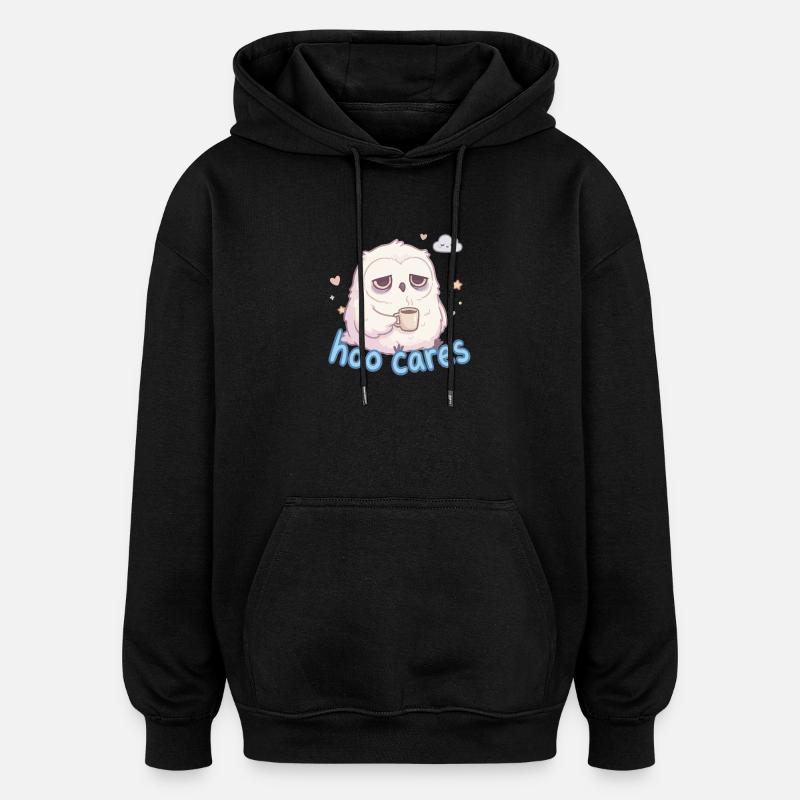 Hoo Cares – Café Chouette Doux - Sweat à capuche oversize unisexe - noir