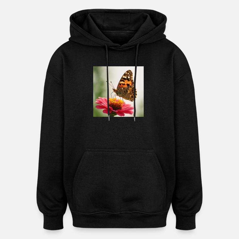 Schmetterling auf einer rosa Blume - Oversized Unisex Hoodie - Schwarz