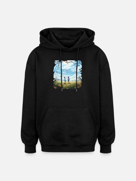 Unbeschwerte Kinderfreunde im Schmetterlingsflug - Oversized Unisex Hoodie - Schwarz
