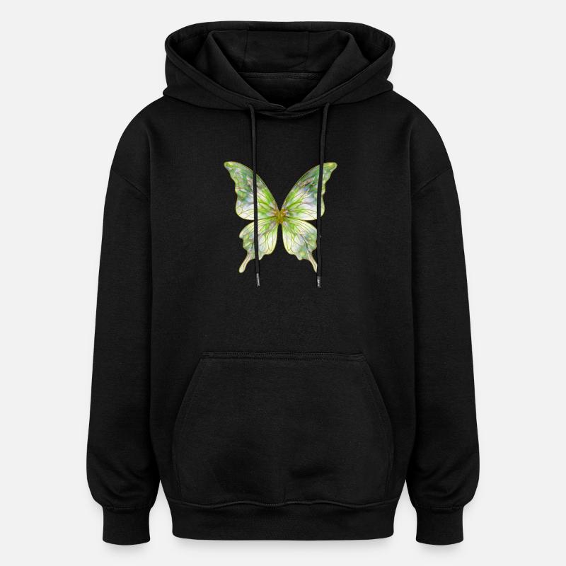 Papillon vert aquarelle - Sweat à capuche oversize unisexe - noir