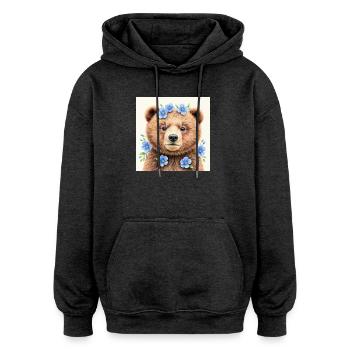 Blue Flower Bear Templates - Oversized Unisex Hoodie - charcoal grey - Front - Noah (186cm)