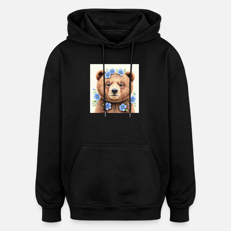 Blue Flower Bear Vorlagen - Oversized Unisex Hoodie - Schwarz