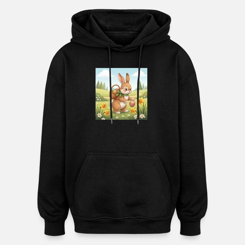 Osterhase mit Korb und Eiern - Oversized Unisex Hoodie - Schwarz