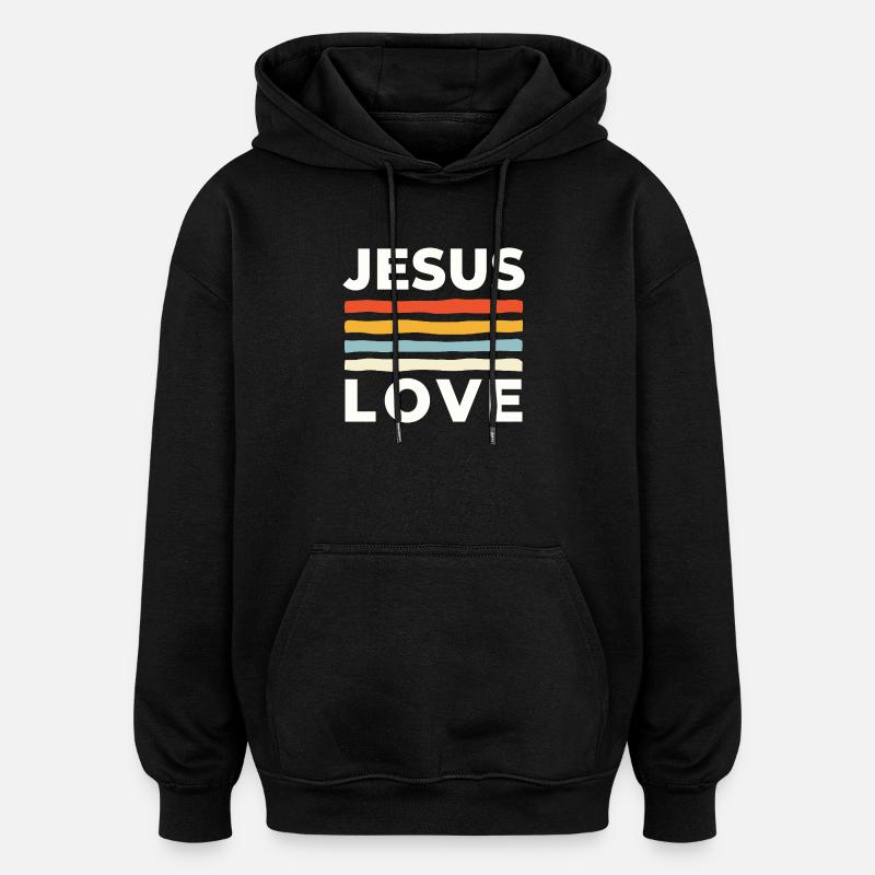 Jésus, avec amour Christliche Nächstenliebe - Sweat à capuche oversize unisexe - noir