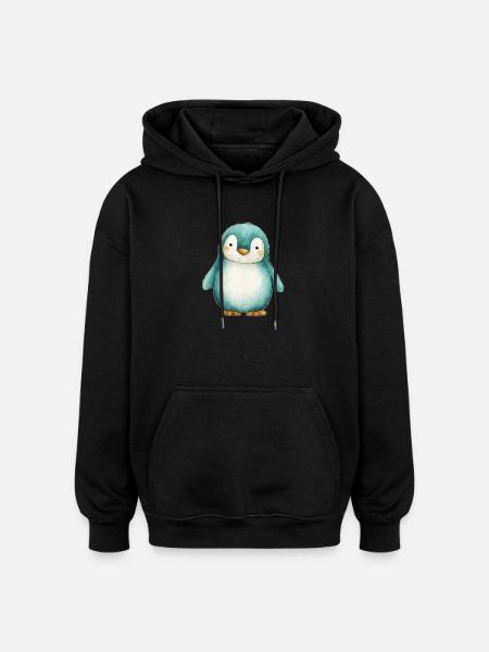 Frosted Penguin – Winterkinderillustration - Oversized Unisex Hoodie - Schwarz