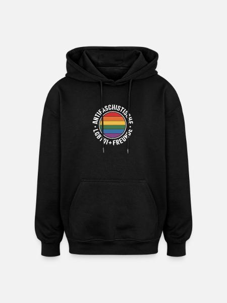 Antifascist Queer Friends - Against the Right - Oversized Unisex Hoodie - black