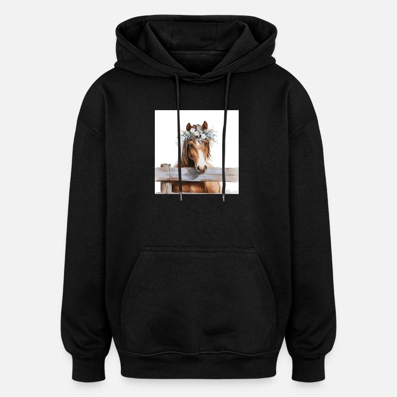 Blütengekrontes Pferd - Oversized Unisex Hoodie - Schwarz