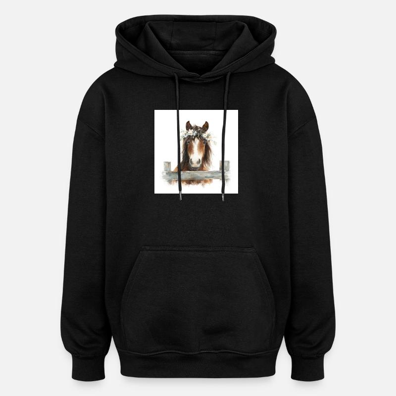 Floral Crowned Pony - Oversized Unisex Hoodie - black