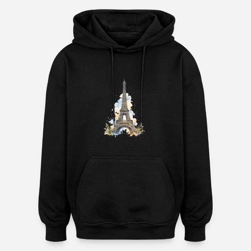 Imitation de la tour Eiffel à l’aquarelle - Sweat à capuche oversize unisexe - noir